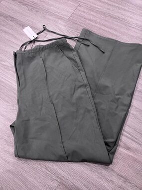 Dynamite Olive Green wide leg drawstring pants trousers LG
